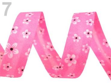 Schrägband Polyester Breite 14 mm gefalzt Blumen - Sachet Pink
